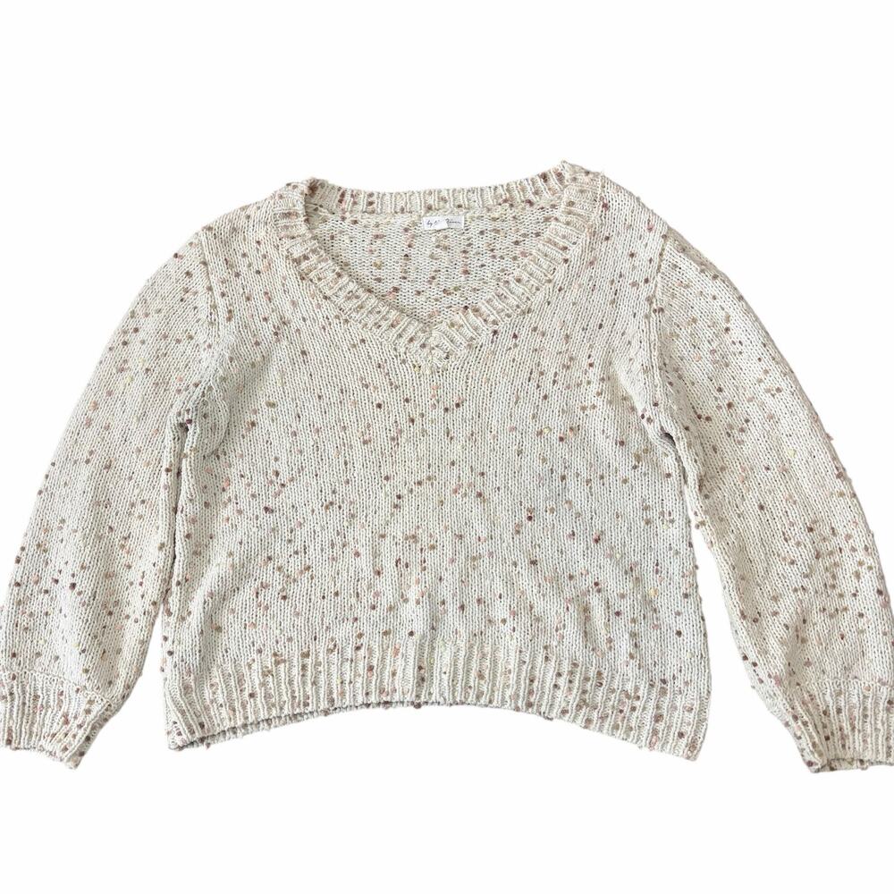 By The River Women's Sweater Large Cream Crochet Confetti Preppy Fun Cozy Cabin